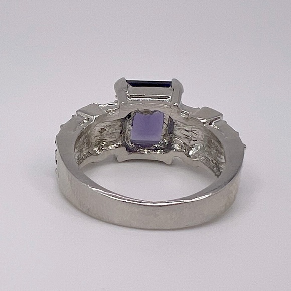 Amethyst & Diamond Simulant Silver Plated Ring, Size 8.75 - Picture 3 of 3